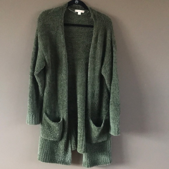 green chenille cardigan